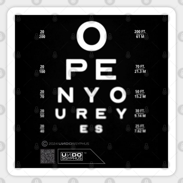 Open Your Eyes (Black) | UndoSisyphus™ Dystechtopia™ Collection Sticker by UndoSisyphus